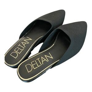 DELTAN Knit Mules Pointed Toe Slip On Flats Comfortable Shoes Size 8 Leather Sol